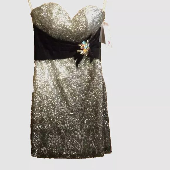 Hannah Jeweled Strapless Cocktail Dress black & silver dance prom size 6 NWT - Picture 1 of 6